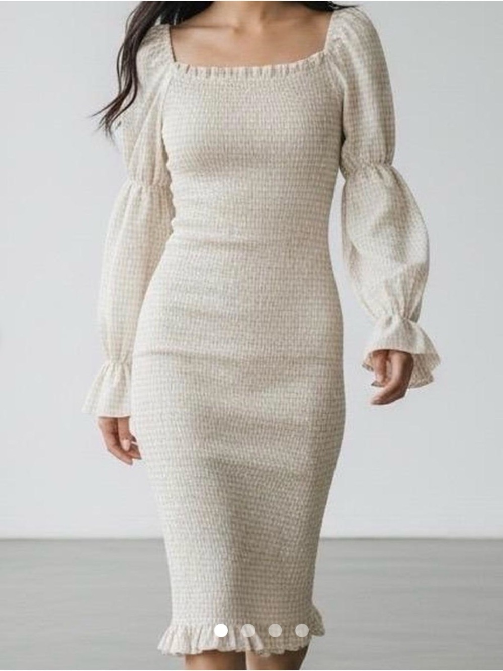 NWT Petal & Pup Cream Smocked Midi Dress with Puff Sleeves